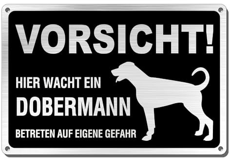 SINMAO Achtung Hund Schild - 30×20cm VORSICHT! HIER WACHT EIN DOBERMANN BETRETEN AUF EIGENE GEFAHR/Hundewarnschilder für Aussen Blech