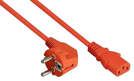 kabelmeister Netzkabel Schutzkontakt-Stecker Typ E+F (90° gewinkelt) an Kaltgeräte-Buchse C13- orange - 0,75mm² - 0,5m / 50cm