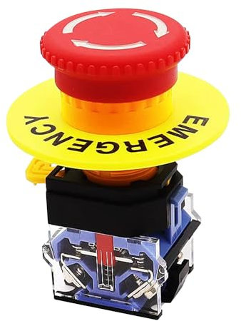 JMELEHW Interruptor de seta de emergencia 220 V 22 mm 2 NC 10 A 440 V LA38A-02ZS rojo seta tapa emergencia botón interruptor interruptor botón botón de parada de emergencia con bloqueo de hongo rojo