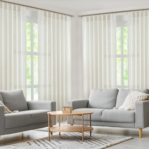 WEST LAKE Extra lange natürliche Bailey Plissee-Vorhänge für Wohnzimmer, halbtransparente Vorhänge, 274 cm, 2,7 m lang, für Schlafzimmer, Leinenmischung, Boho-Fensterbehandlung mit Rückenlaschen,