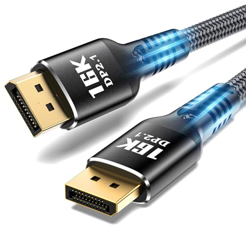 ConnBull Cable DisplayPort 2.1 DP 5m 80Gbps Supporte 4K@144Hz/165Hz/240Hz, 8K@120Hz/10K@60Hz/16K@60Hz Compatible DisplayPort 2.0/1.4, HDCP/ DSC1.2a/ HDR10 pour Graphics PC