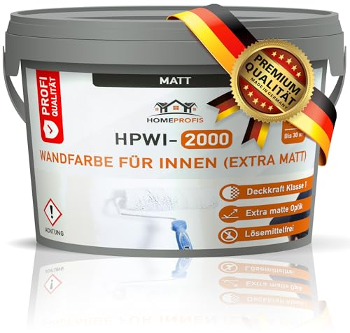 Home Profis® Wandfarbe Weiß Extra Matt | Hervorragende Deckkraft | Zum Färben & Ausbessern | Geruchsarm | Diffusionsfähig | Profi Qualität | HPWI-2000 (5 Liter | Bis 30 m²)