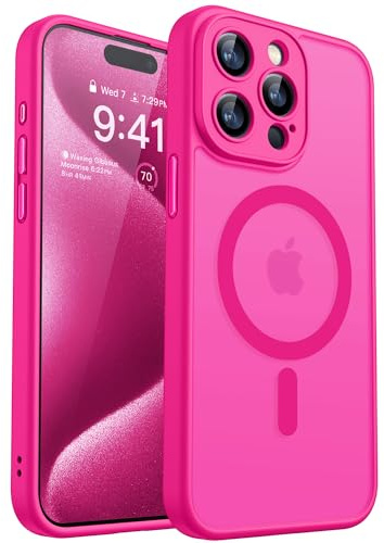 CANSHN für iPhone 15 Pro Max Hülle mit Kameraschutz, Leuchtend Rosa