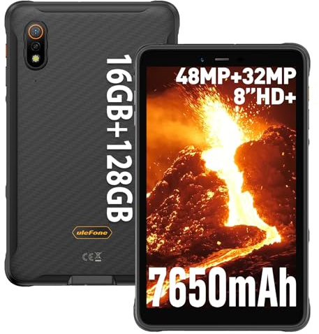 Ulefone Armor Pad Pro Outdoor Tablet 8,0 Zoll HD+ Mini Tab, 16GB+128GB Android 13 Tablet Wasserdicht PC, 7650 mAh, 48MP+32MP Kamera, Dual SIM 4G LTE/2.4G/5G WiFi/GPS/3 Kartensteckplätze/NFC/IP68
