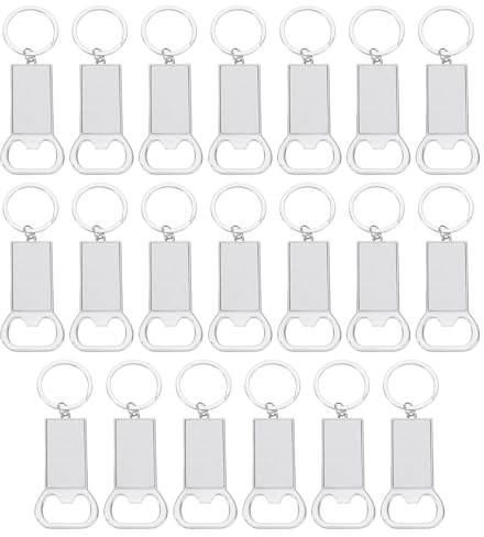 sourcing map Lot de 20 décapsuleurs en métal par sublimation, porte-clés vierges par sublimation pour photos personnalisées (3,6 x 10 cm)
