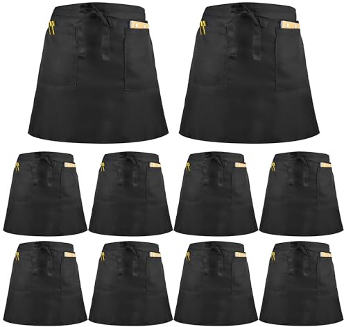 AZKEEGREY 10 Stück Kellnerschürze Kurz mit 2 Taschen Schwarz | Kochschürze Herren Damen, Kurz Schürzen Gastronomie Kochen für Kochen Chef Bäcker Servers