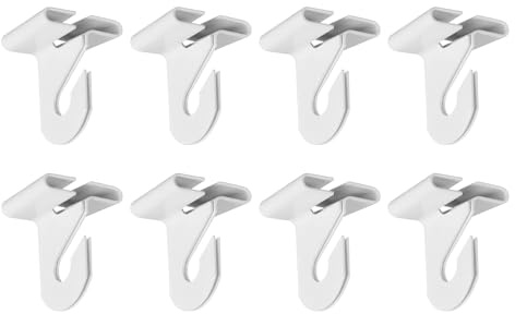 sourcing map 8 Pair Drop Ceiling Hooks 1 W Metal T-Bar Track Clip Suspended Drop Ceiling Tiles Ceiling Hooks for Hanging Plants & Decorations, White