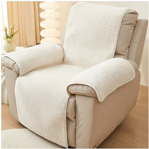 NNSMUN Sofa Armlehnenbezüge, Sesselschoner Sesselauflage, Fernsehsessel Schutzbezug Anti-Rutsch, Headrest Protectors for Recliners für Zuhause mit Kindern und Haustieren Hund (Cremefarben,56X207cm)