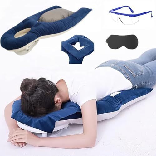 HoldOneLight Face Down Pillow Schlafen - Augen-Erholungskissen Ergonomisches Memory-Schaum-Konturkissen Geeignet für Seiten- und Rückenschläfer Wendbare Stütze 60 x 90 cm(DarkBlue)