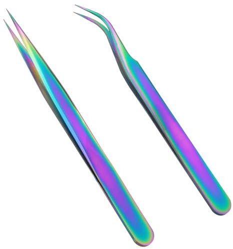 ZZLZX Juego de 2 pinzas de acero inoxidable de colores, 1 pinza recta y 1 pinza curvada, pinzas antiestáticas para pintura de diamantes, electrónica, laboratorio, joyería, soldadura