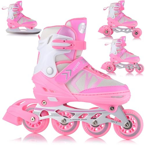 Inliner Skates 4in1 Rollschuhe Inlineskates Schlittschuhe Verstellbar Kinder Erwachsene | ABEC7 Lager | Größen 29-43 (M (34-38))