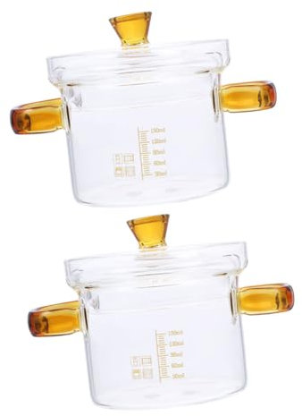 Cabilock Marmite En Verre Transparente 150ml Lot De 2 Couvercle Double Poignée Pour Cuisson Des Œufs Pour Soupe Et Nouilles Compatible Cuisinière