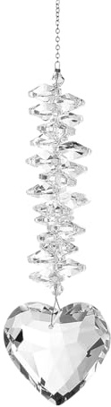 FSSTUD Klares Herz Sonnenfänger Herz Glas Kristall Hängender Anhänger, 31cm Länge, 5cm Breite - Klassischer Herzförmiger Sonnenfänger Ornament für Fenster, Garten, Feierlichkeiten