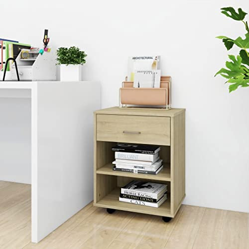 prissent Mobiler Aktenschrank Lagerschrank aus Holzwerkstoff Beistellschrank mit Rollen für Wohnzimmer Schlafzimmer Küche oder Büro Elegantes und Modernes Design Sonoma-Eiche 46x36x59 cm