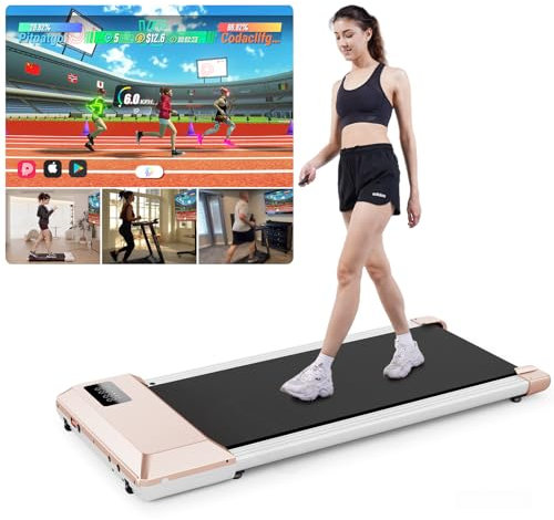 DeerRun Walking Pad Leise 2 in 1, Laufband für Zuhause MAX 136kg, Laufband Schreibtisch APP Steuerung mit KI-Begleitung, Multiplayer-Rennfunktion Laufbänder