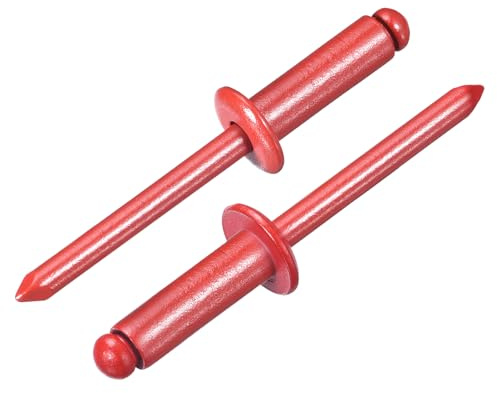 sourcing map Lot de 50 rivets aveugles en aluminium de 6,35 mm x 1,9 cm, poignée en aluminium et mandrin en acier, rivets longs fendus à tête bombée pour métal, meubles, automobile, rouge