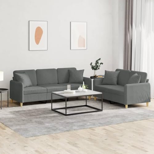 Brokky 2-TLG. Sofagarnitur mit Kissen Sofa Wohnzimmer Sitzgruppe Wohnzimmer Sofa Set Sofas FüR Wohnzimmer Dunkelgrau Stoff - 3202135