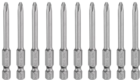 QUARKZMAN 10Pcs Embout de Tournevis Tige Hexagonale de 1/4 en Acier S2 | Cruciforme Phillips #2 Ph2, Longueur de 2,56 (65mm), Magnétique, À Tête Croisée, 0,177 (4,5mm) de Diamètre de Tige