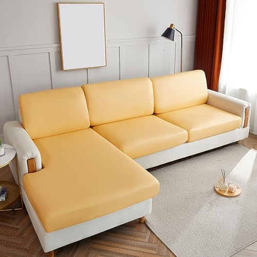 ZRCYXDW Sofa Sitzkissenbezug PU Leder, Wasserdicht Sitzkissenbezüge Stretch Sofabezug Anti-Rutsch Möbelschutz-gelb-Klein(1 Stück)