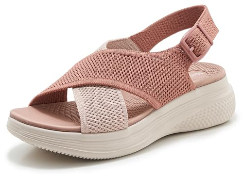 Meik Mangni Sandalias Mujer Ortopedicas Verano Sandalia Planas Deportivas Zapatos de Playa Comodos Sandalias de Senderismo,Rosa 42 EU