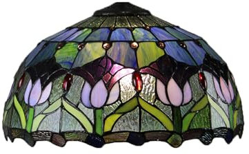 Dualbao 16 Zoll Blauer Tiffany Style Lampenschirm nur Ersatz, Buntglas Tulpe Lampenschirm mit Kappe für Tischlampe, Deckenleuchte, Bodenstandleuchte