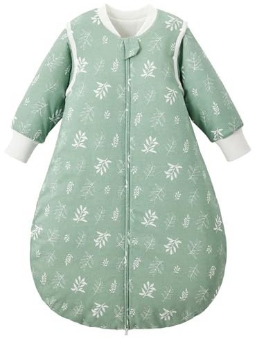 Duomiaomiao Baby Schlafsack 2,5 Tog Winter Schlafsack mit Abnehmbare Ärmel Winterschlafsack Baumwolle Baby Warm und Weich für Mädchen Jungen（mit Ärmeln Laub/70CM）