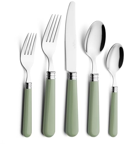 ANNOVA Ensemble de couverts en acier inoxydable colorés, comprenant des couteaux, fourchettes, cuillères, fourchettes à salade et cuillères à dessert (vert sauge, 20 pièces)