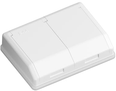 Temolink Euro Classic 2 Fach IP44 Steckdose, 2 Schuko Unterputz Wandsteckdose mit Abdeckung, 250V 16A, 106,1 x 78,1 mm Steckdosen, Weiß