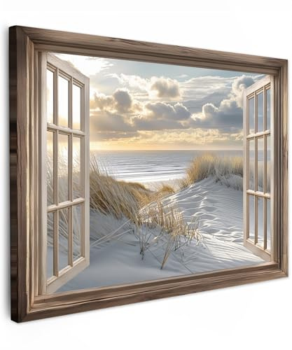 MuchoWow© Leinwand Bilder Wanddeko Wohnzimmer Aesthetic Room Decor Deko | 80x60 cm - Zimmer Wandbilder Modern Bild auf Anblick - Strand - Dünen - Meer - Natur