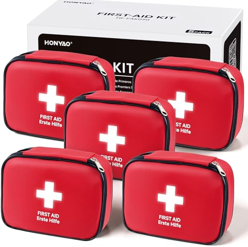 HONYAO Mini Trousse Premier Secours, Un Lot de 5, Petite Trousse à Pharmacie, Kit Premier Secours pour Voiture Maison Lieu de Travail Voyage Camping Randonnée Sports
