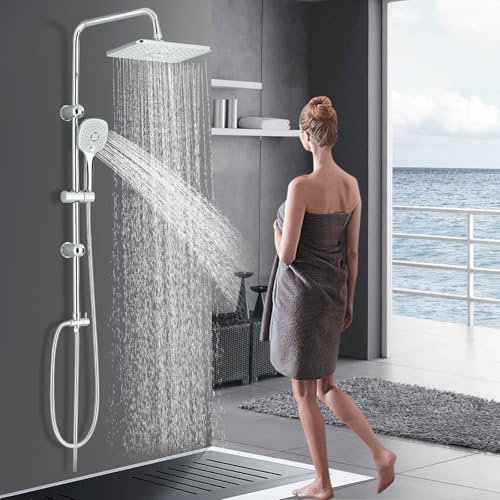 Cesinkin Colonne de Douche sans Mitigeur Chromé Acier Inoxydable Ensemble de Douche avec Carrée Douchette und Pommeau de Douche 30x20cm