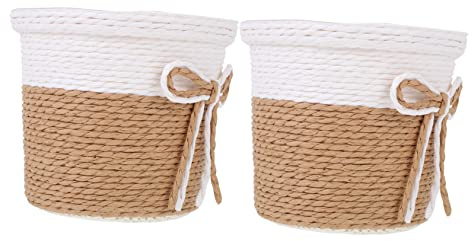 SUPVOX Petit Panier Osier Cache-Pot Tressé en Ficelle de Papier, 2 Pièces, Décoratif, pour Plantes en Pot, Décoration D'hôtel Bureau