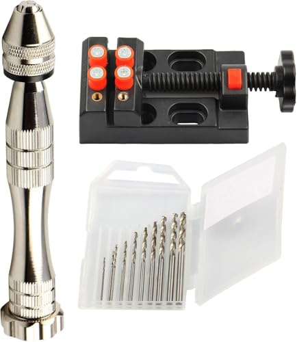 KEWAYO Mini Pin Puntero Taladro Manual para Modelismo con Juego de Brocas, Herramienta DIY para Joyería, Resina, Madera y Moldes Accesorio de Precisión para Hobby