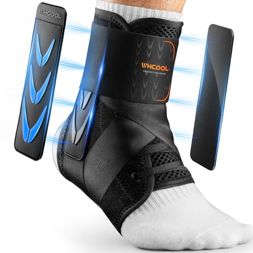 WHCOOL Knöchelbandage für verstauchte Knöchel, Klettverschluss, atmungsaktiv, mit 2 Stützpads, Stabilisator für Damen und Herren, Verhütung fußbandage, Sport (BK-schwarz, S)