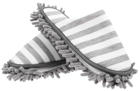 ORFOFE Zapatillas de Limpieza Reutilizables para con Mopa Absorbente Cómodas y Divertidas para Uso Interior Hogares y Oficinas Talla Gris Rayas