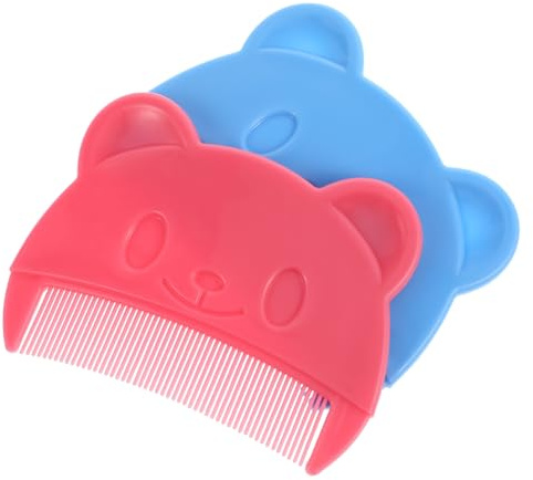 Toyvian 2pcs Fine Tooth Comb Bear Shape Cradle Cap Removal Detangling Hairbrush for Newborns Gentle Scalp Care Portable Blue and Pink