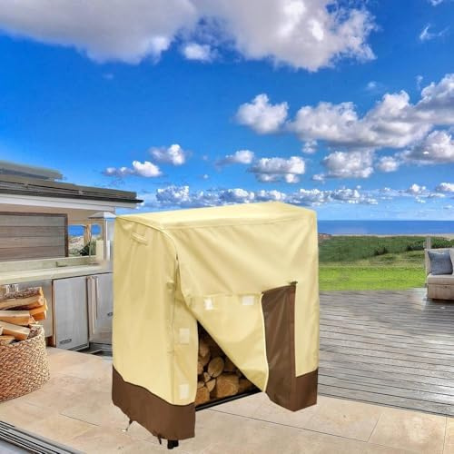 babominimer 600D Oxford Waterproof Firewood Cover for Outdoor Log Storage, 48 x 24 x 42 Inches, Ventilated Design to Keep Wood Dry, Compatible with Fire Pits, Wood-Burnin(Beige)