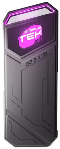 SIMPLETEK - Portable External Mini SSD 1TB RGB - NVMe PCIe, USB 3.2 Gen 2x2 (20Gbps), USB-C Connector with Cable Included
