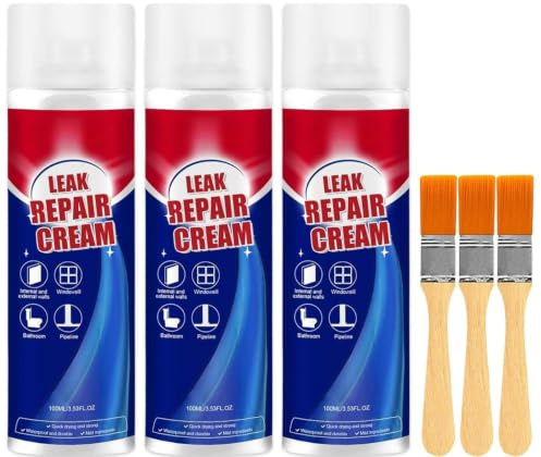 100ml Leak Repair Cream With Brush | 3 Pièces Instant Waterproof Sealant Long Lasting Coating | Quick-Drying Sealant Coating For Filling Cracks In Walls, Gutters, Window Frames, Concrete, Tiles