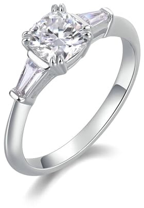 Ayoiow Vorsteckring Ehering für Damen, 1ct Moissanit Drei Steine Ring für Damen Platin, Platin 950 Größe 60 (19.1)