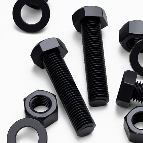 3x boulons hexagonaux noirs en nylon PA66 M24 x 100mm, écrous et rondelles | Vis à tête hexagonale robustes, résistantes à la corrosion, non conductrices et non magnétiques