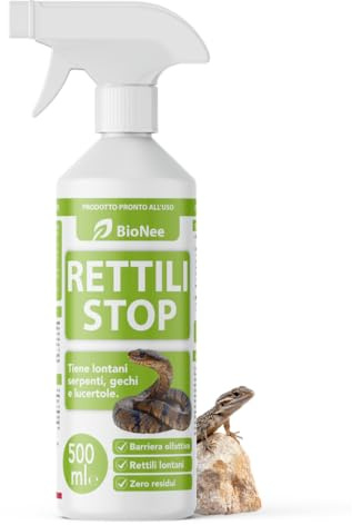 Bionee Rettili Stop 500 ml – Spray disabituante per rettili (Serpenti, gechi, lucertole), per Interni ed Esterni