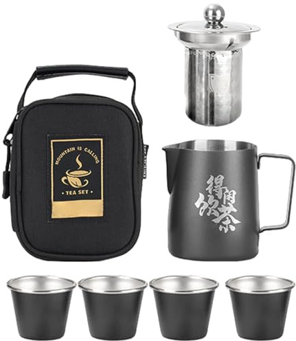 Service à thé portable – Théière en acier inoxydable avec tasses à thé, ensemble de cérémonie, Kung Fu et sac de voyage pour voyage, maison, extérieur, randonnée, camping