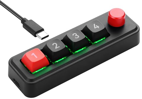 SinLoon 4 Key Programmable Mechanical Keypad with Knob, Hot Swappable Red Switch, Wired Dual Type-C, 4 LED Light Modes, Macro Supported for Gaming and Office Use