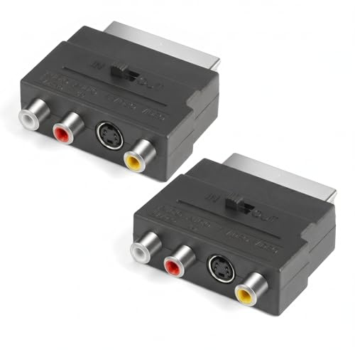 Adaptateur Peritel, Adaptateur Scart 3 RCA In Out avec Fonction Commutation, Connecteur Audio Vidéo et Connexion Flexible, Adaptateur Péritel vers 3x RCA pour Magnétoscopes VHS et Consoles Rétro