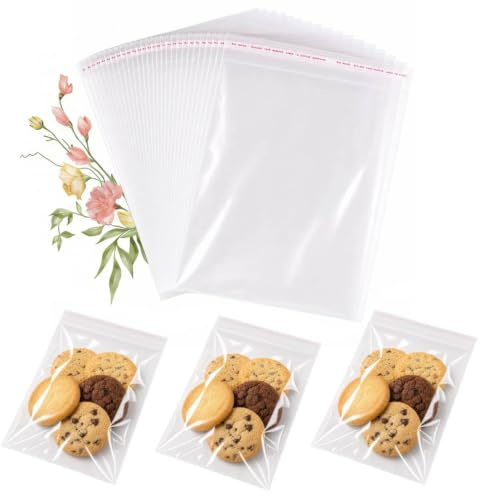 MtnLaur Cellophane Bags 4 x 6 inches, Clear Self-adhesive Bag 100 Pack, Self Sealing OPP Gift Bags, Cellophane Display Bags, Sealable Packaging Bag for Gift Cookies,Candies,Dessert,Bakery,Party Favors
