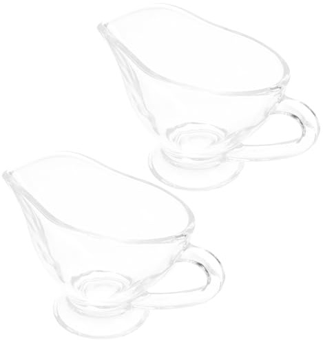 CTIRCHIU Gravy Boat Glass Set 2Pcs 215ml Mini Sauce Containers with Handle Lightweight Glass for Serving Milk and Pepper Sauce