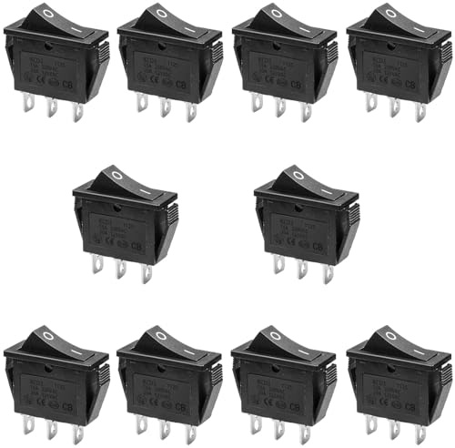 Oiyagai 10 Stück KCD3-3P Wippschalter – 3-Pin SPST, EIN/AUS, 16A 250V / 20A 125V AC, Panelmontage, Schwarzer Kippschalter für Stromsteuerung