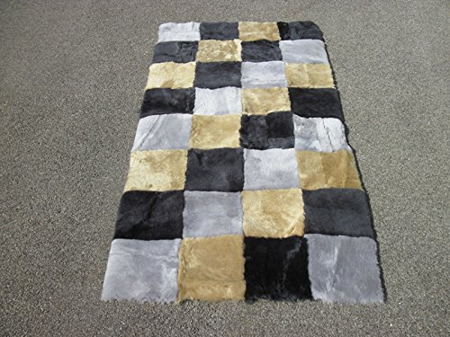 RAU Patchwork Lammfelldecke Echtfelldecke Lammfell Echtfell Bettvorleger 120 x 60 cm