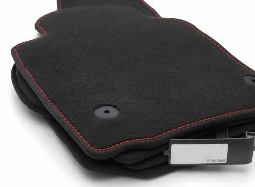 Fußmatten passend für VW Polo 6 Velours Premium Schwarz + Rote Naht Matten | Hochwertige Original Qualität, GTI Look, 4-teiliges Set